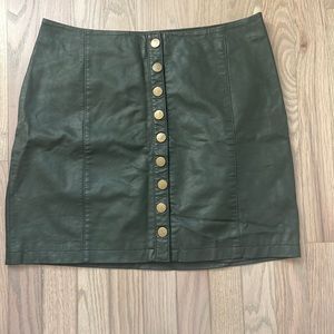 Free People Green Vegan Leather Button Front Mini Skirt - Sz 12
